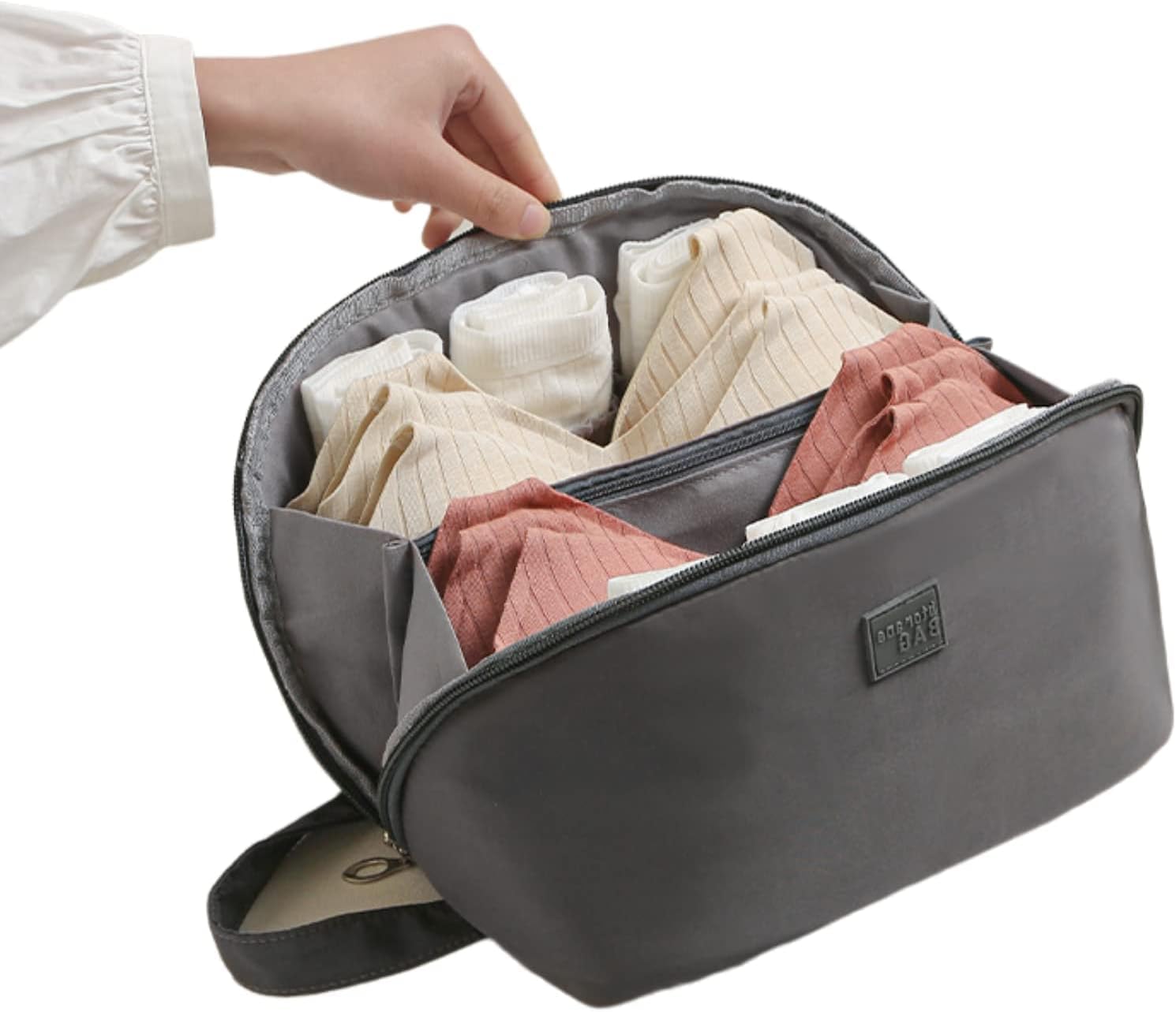 Borsa organizer per biancheria intima da viaggio, borsa portaoggetti per biancheria intima da viaggio portatile per reggiseni, biancheria intima e reggiseni con fodera (grigio)