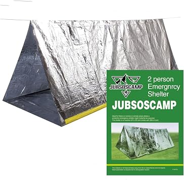 Emergency Survival Shelter Tent, 59 X 98.4inch Waterproof 2-Person Mylar Thermal Shelter Tent for Hiking Camping Silver