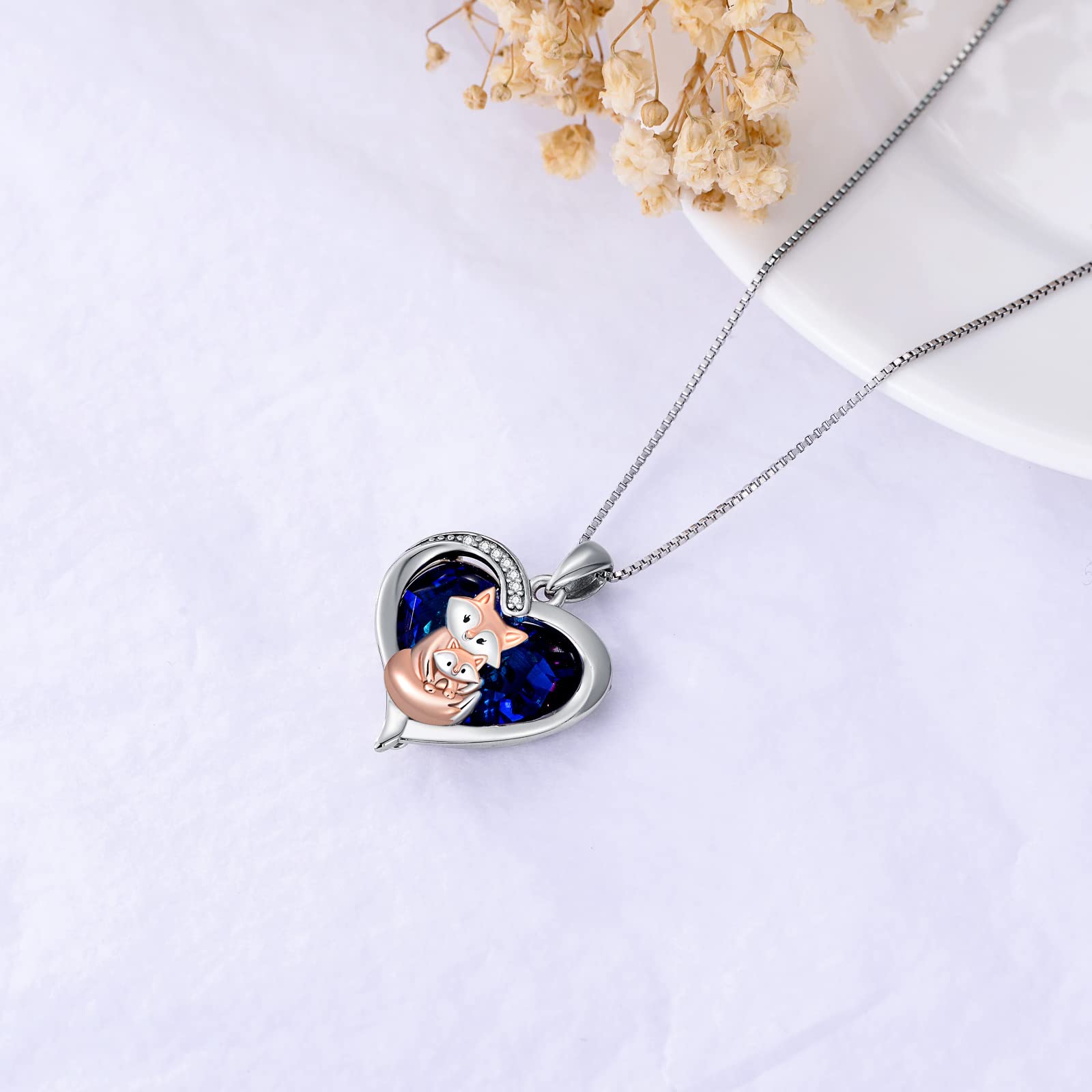 Collana con ciondolo volpe per donne e ragazze argento sterling 925 madre figlia volpe collana di cristallo compleanno festa della mamma gioielli regali per mamma figlia moglie amanti della volpe