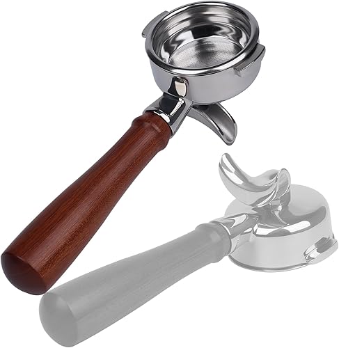 Portafiltro de 2.283 in de doble boquilla compatible con cabeza de grupo E61, 2 orejas 2.283 in Portafilter con cesta de filtro y mango de madera