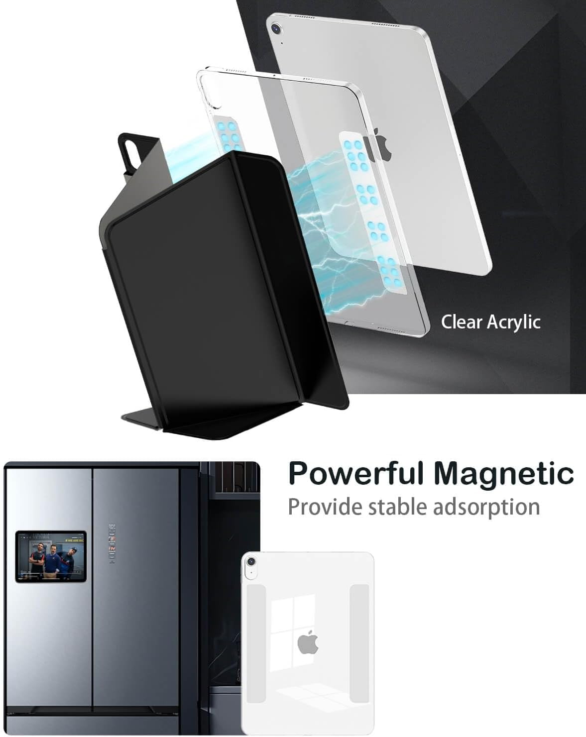Feams for iPad Air 11 inch Case M4/M3/M2 (2026/2025/2024), iPad Air 5th/4th Gen 10.9 Inch 2022/2020, V-Fold Standing Magnetic Detachable Clear Back Case with Portrait Stand & Auto Sleep, Black