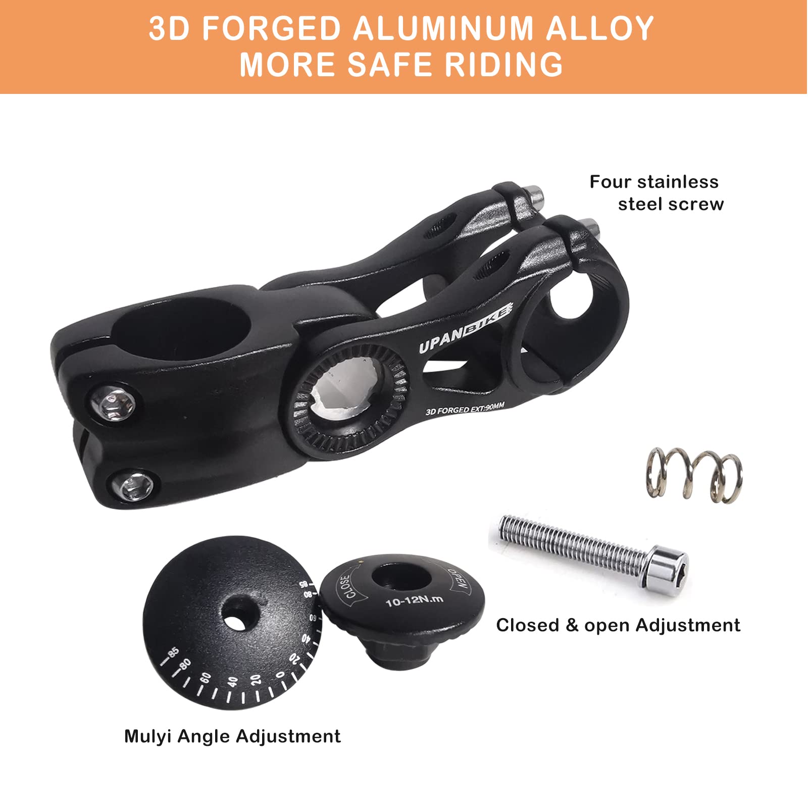 UPANBIKE Bike Stem Adjustable 31.8mm 85 Degree 90mm 110mm 145mm Aluminum Alloy Handlebar Riser Extender Stem for Mountain Bicycle Road Bike MTB(Black,31.8 * 90) - Image 4