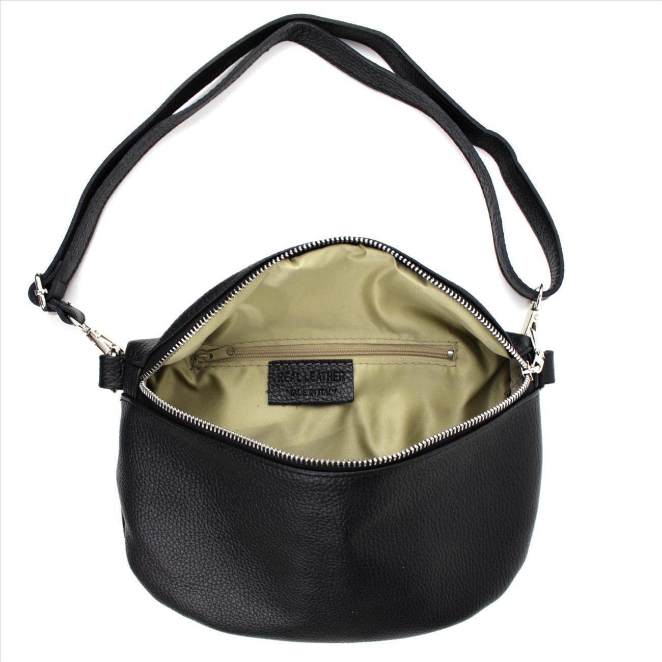 OBC Made in Italy Damen Leder Tasche Gürteltasche Crossbody Hüfttasche Bauchtasche Umhängetasche Cross-Over Bodybag Schultertasche Handytasche