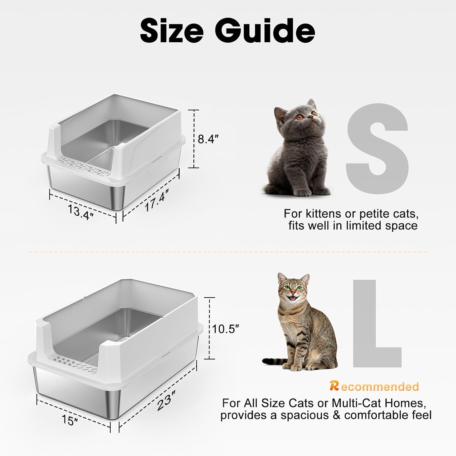 FURTIME Stainless Steel Cat Litter Box Small with Lid Scoop Mat Non-Sticky Anti-Leakage