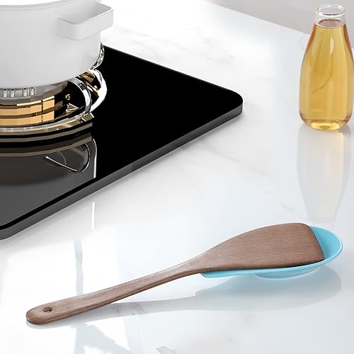 Miniatura 4 de ONTUBE Juego de 4 cucharas de cerámica para buffet, juego de 4, soporte para cucharas de cocina, 6.5 pulgadas (azul)