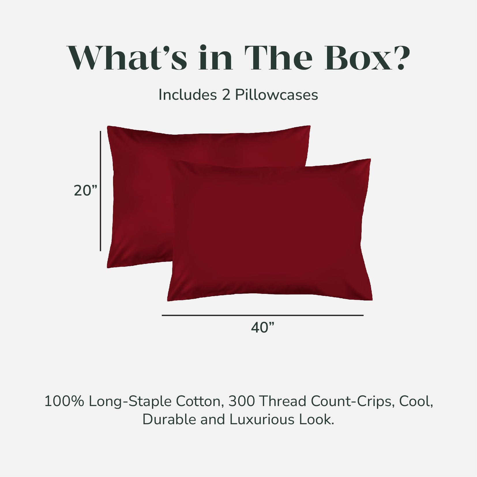 FEATHER & STITCH NEW YORK 100% Cotton 2 Piece King Pillow Cases, 300TC Ultra-Soft Pillowcases with Envelope Closure - Image 2