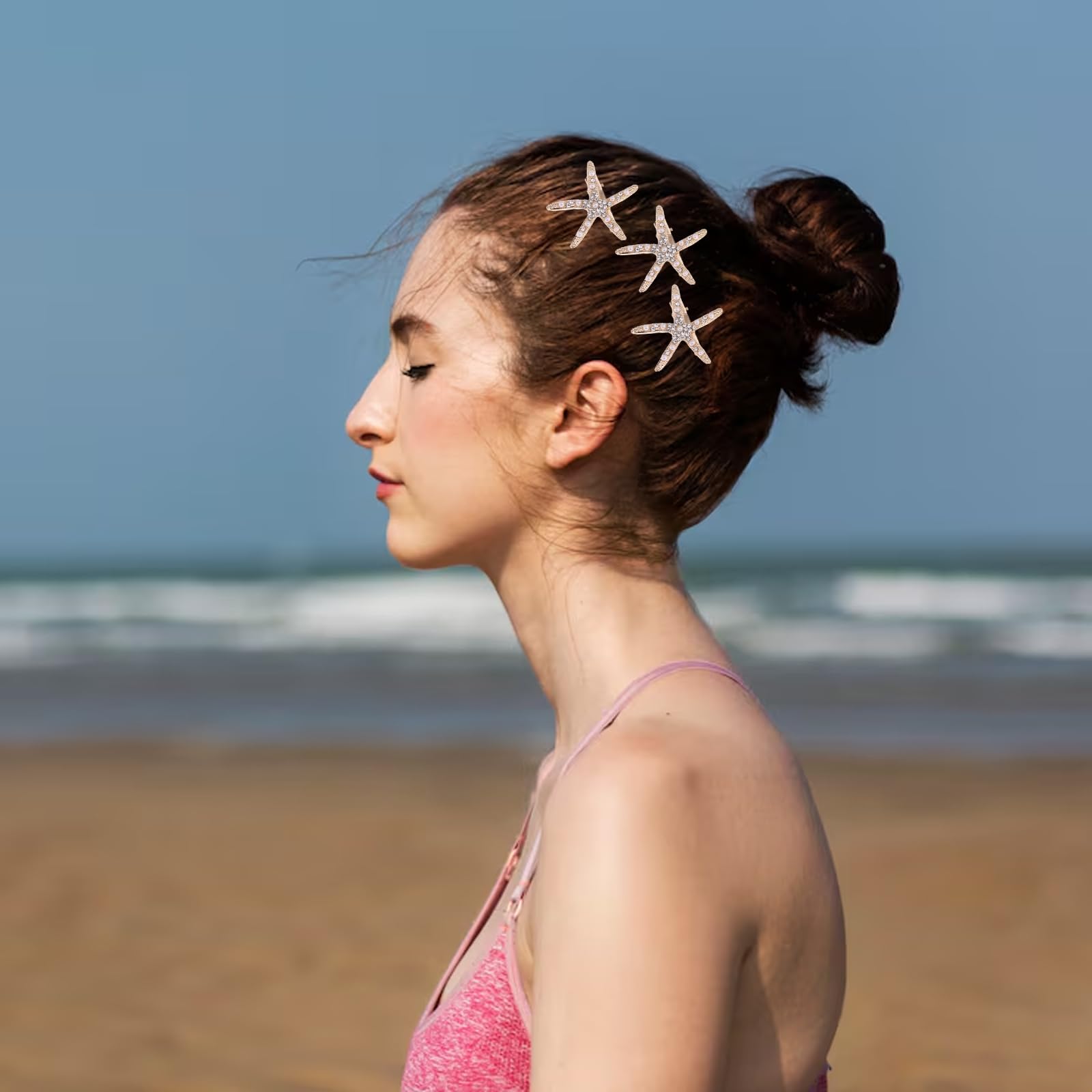 Hair Clips - Homiladi 3Pcs Gold Starfish Hair Clip with Pearls & Rhinestones, Golden, 1 count (Pack of 3) - Image 4