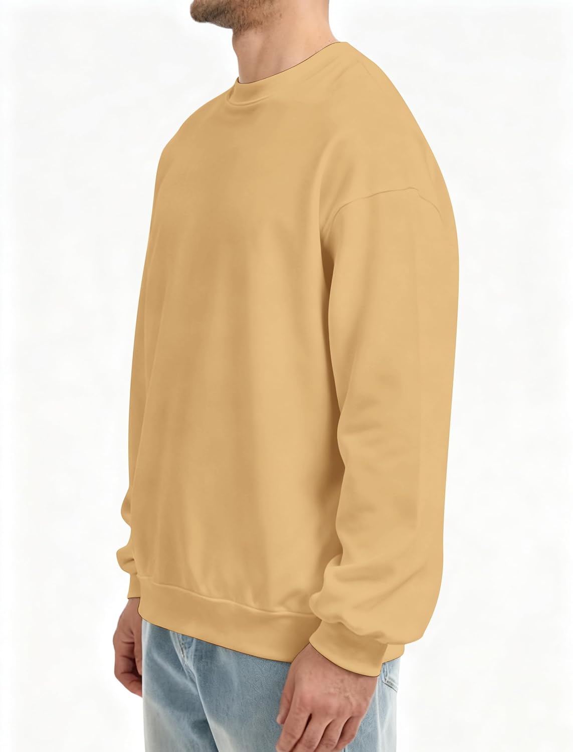 Men's Crewneck Sweatshirt Oversized Long Sleeve Ribbed Knit Pullover Shirt Drop Shoulder Fleece Hoodies Casual Tops - Image 4