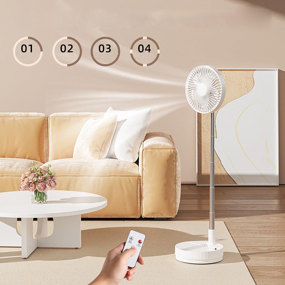 wonderlamp - Ventilador de Mesa Plegable Bensa, Altura Regulable 38–80 cm, Oscilante, 4 Velocidades, Mando a Distancia y Batería Recargable, Ventilador Portátil para Hogar