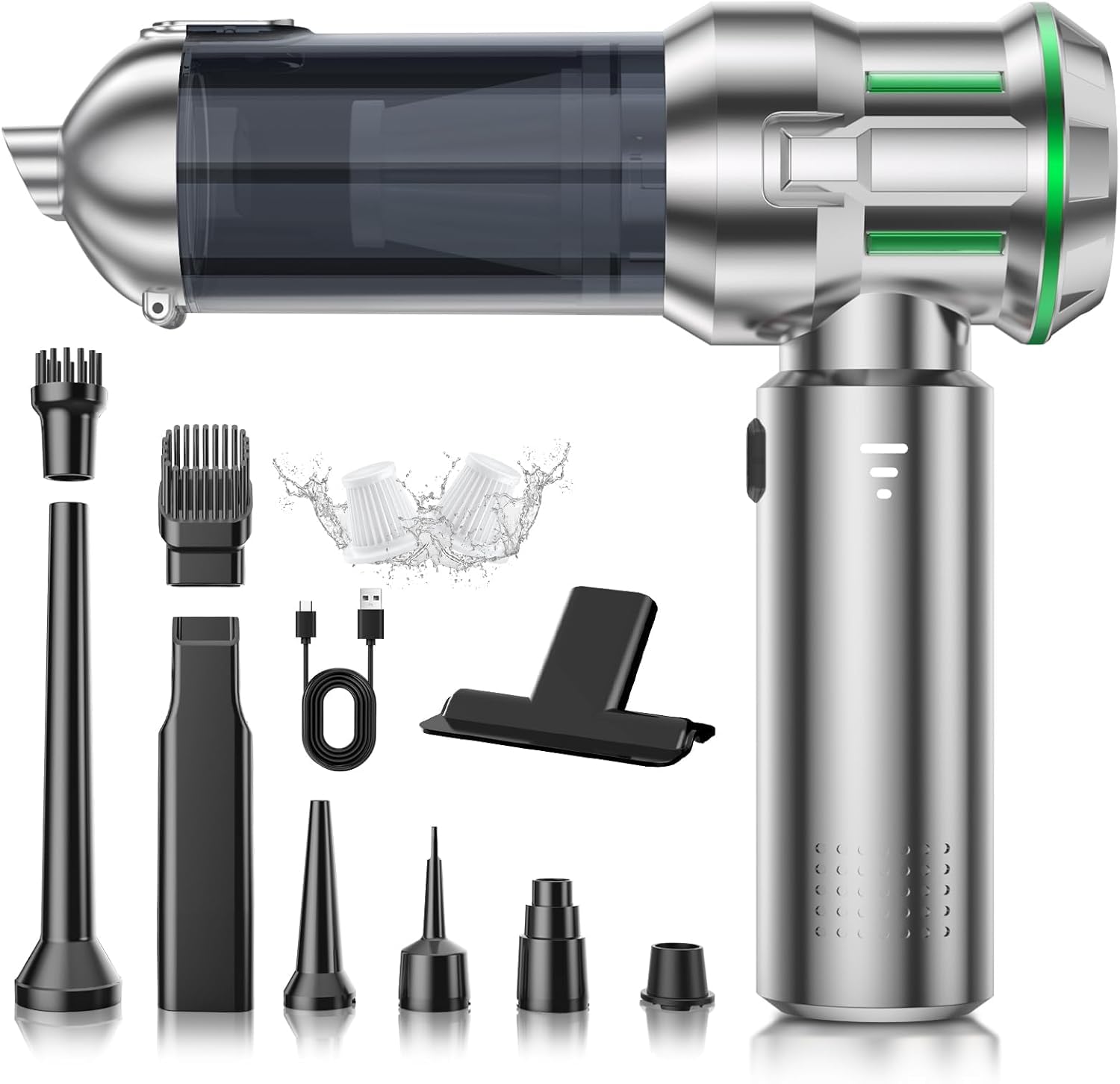Aspirador de Mano 22000Pa con Vaciado Automático de un Toque, Aspiradora sin Cable Coche 4 en 1 Portátil, 3 Niveles de Succión, 9 Accesorios, Motor Brushless para Coche, Hogar y Pelo de Mascotas