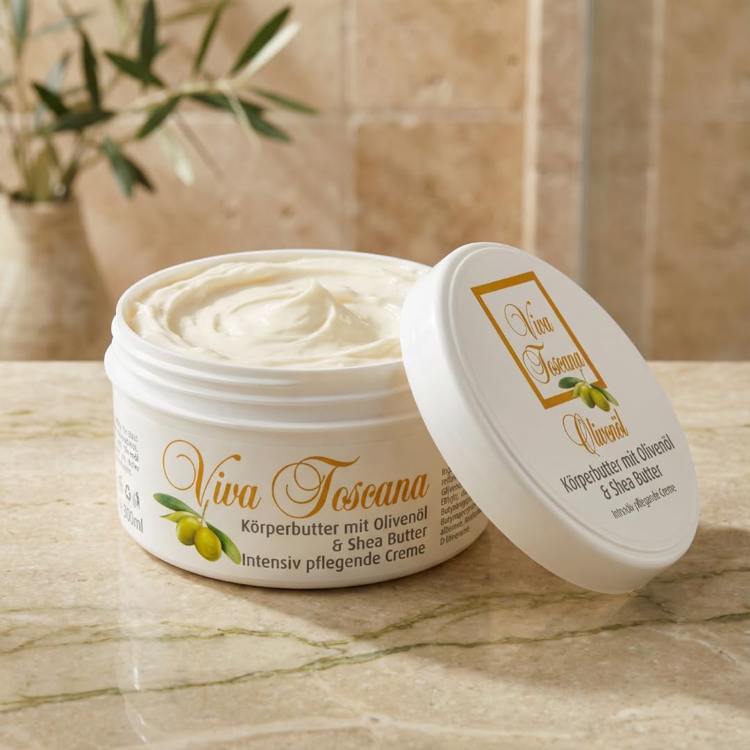 Körperbutter mit Olivenöl & Shea Butter | 300ml | Body Butter für trockene Haut | 48h Feuchtigkeit | nicht fettend | Made in Europe | 5er Set