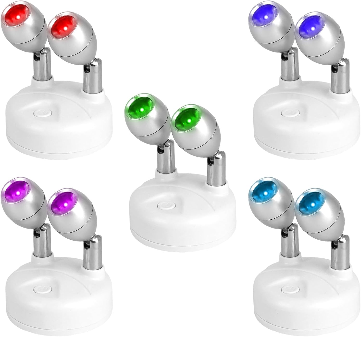 5 Pcs Dual Head Battery Operated Spotlights with Rotatable Head 13 Color Accent Lights Wireless RGB LED Spot Light for Indoor Wall Hallway Painting Picture(White)