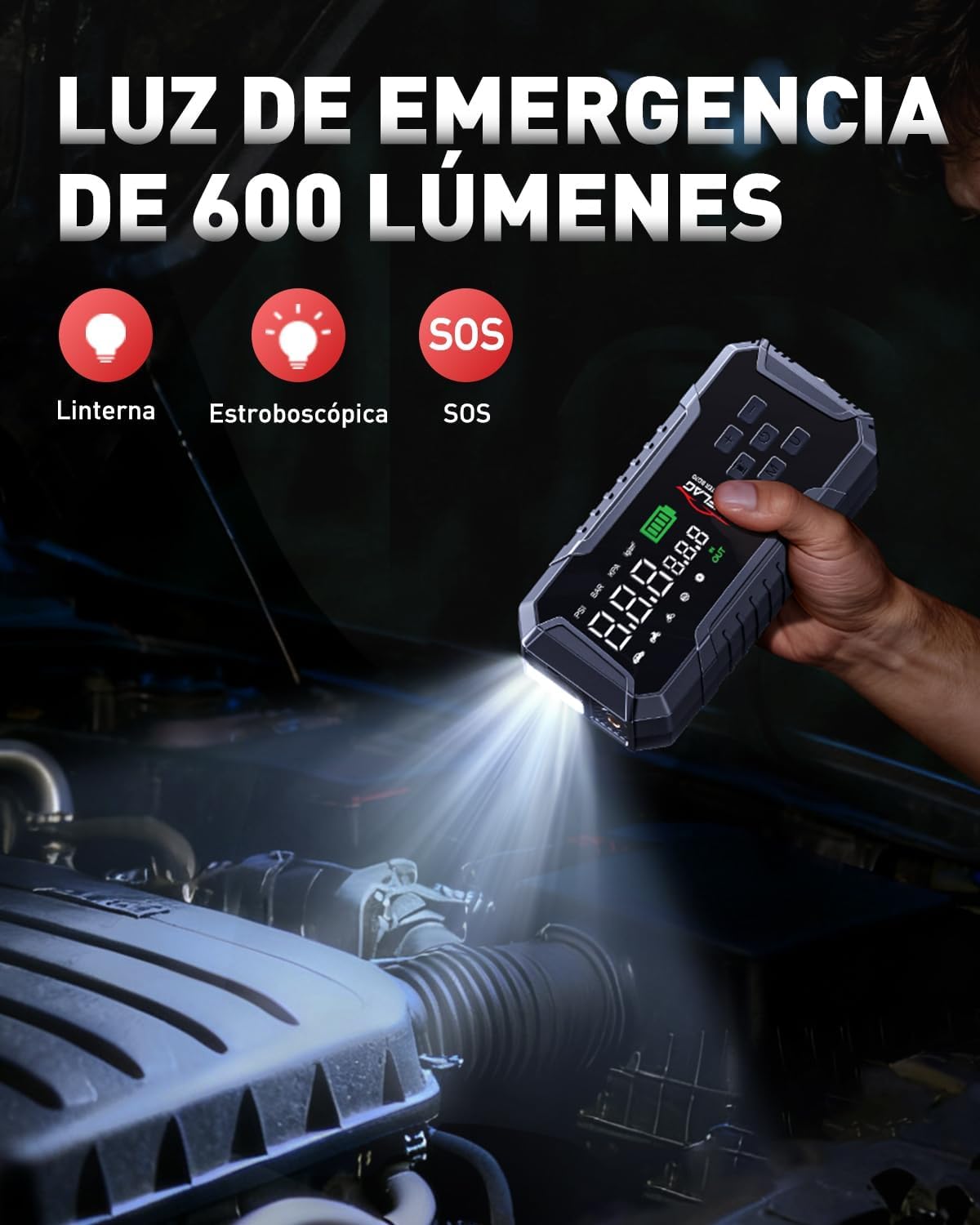 Arrancador de Baterias de Coche con Compresor de Air,ANFLAG 8000A 160PSI Arrancador(para All Gas/12L Diésel/Híbrido),26800mAh 12V Jump Starter con Clips de Seguridad Inteligentes/Martillo de seguridad
