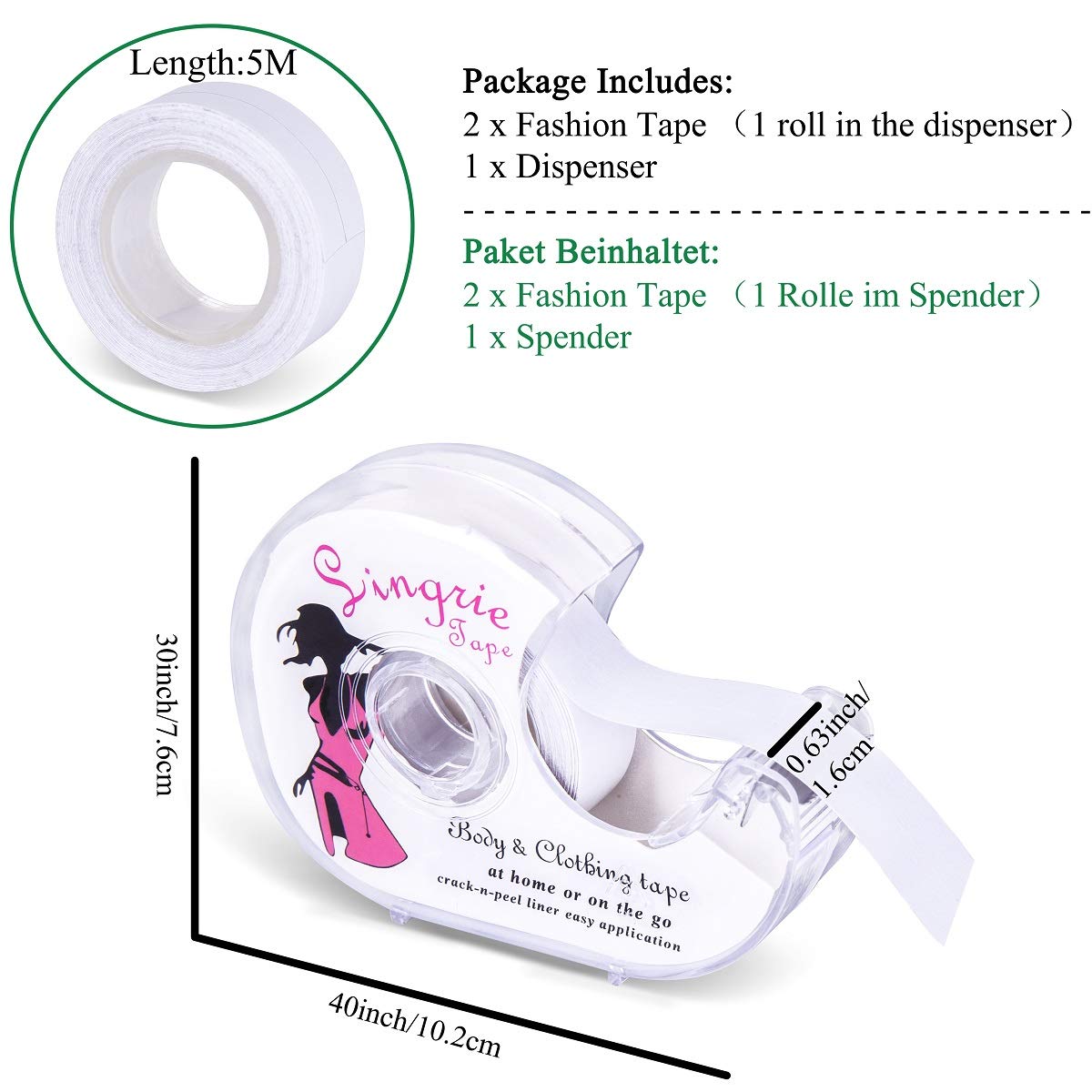Ruban Adhésif Corps Double Face pour Vêtements Robe Secret Bra Tape 10 M