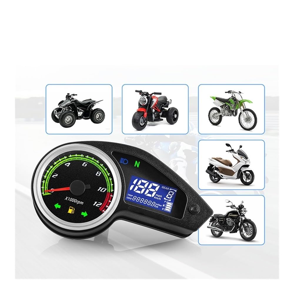 KNVBGG Speedometer Odometer Meter Universal Motorcycle Speedometer Digital Dash with 12000RPM Taachometer Odometer Fuel for Brazil GY200 All 12V Motorcycle