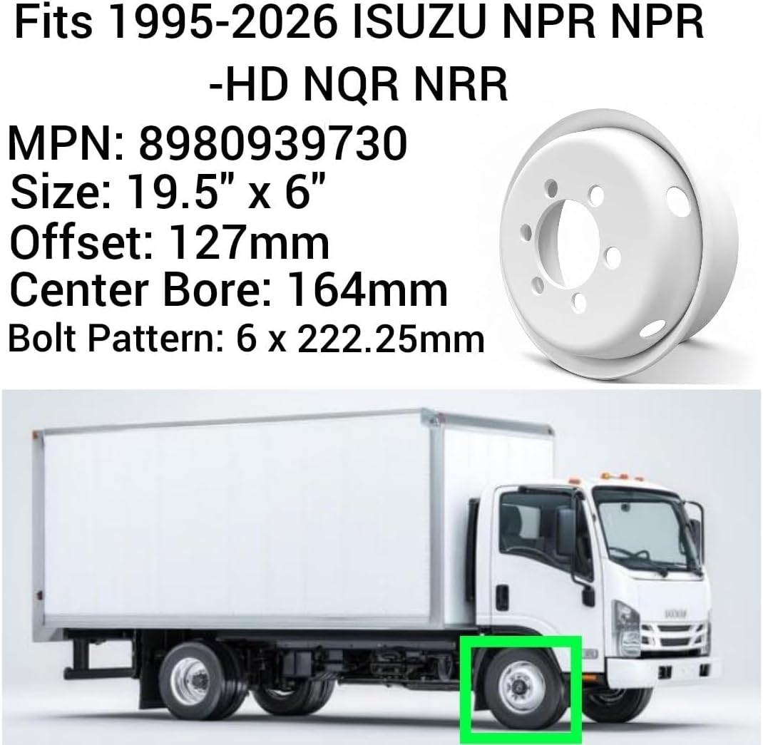 Replacement ISUZU NPR NPR-HD NQR NRR Steel Wheel 19.5" x 6" 1995-2026 White Steel Rim