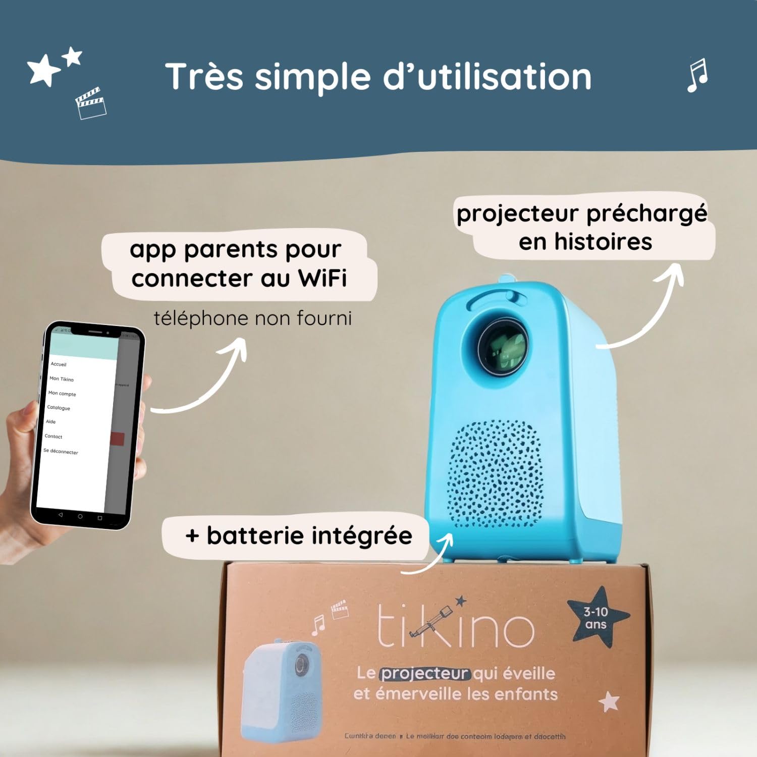 Projecteur Enfants 3-10 Ans avec Batterie | Cinéma à la Maison