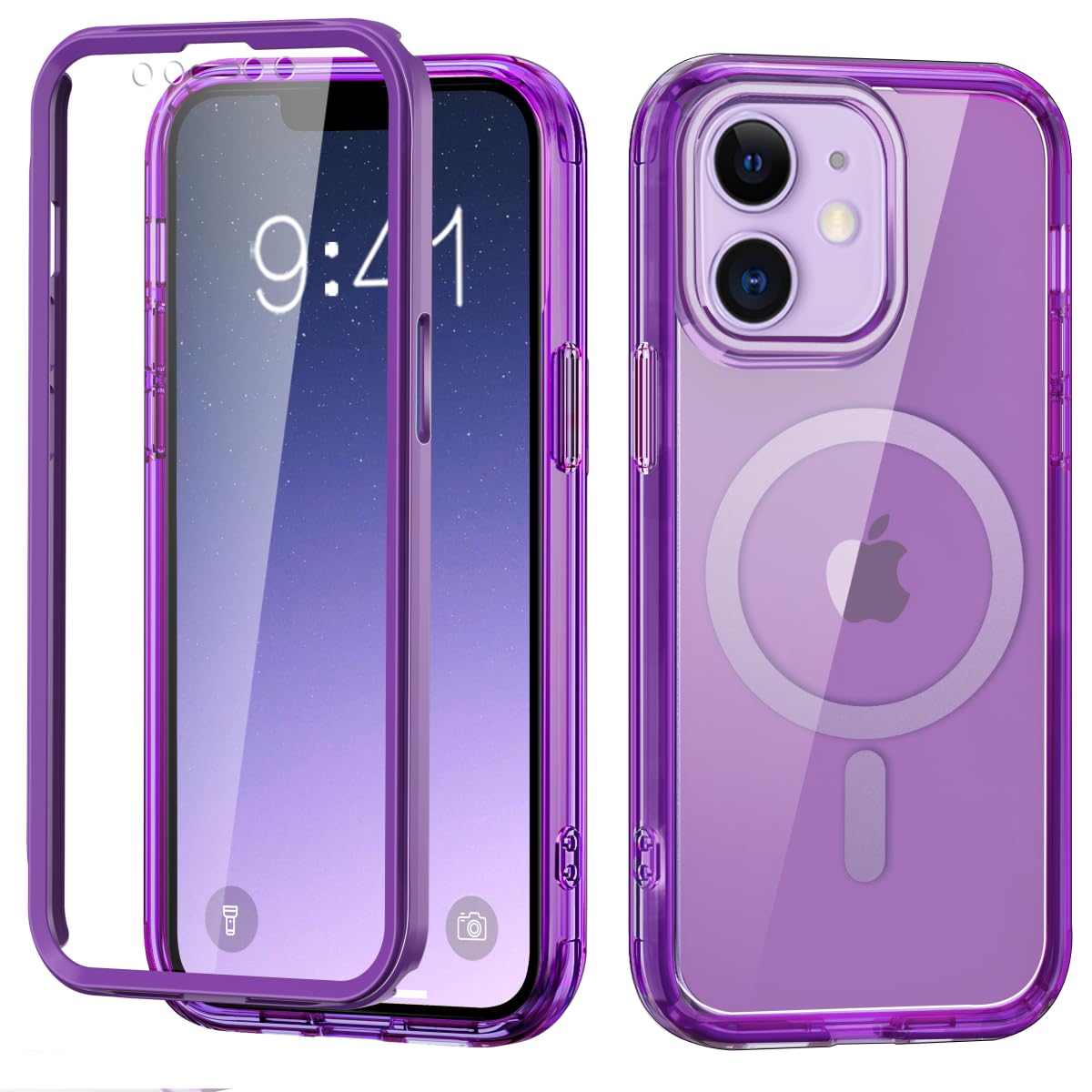 Rancasefor iPhone 12 Case/iPhone 12 Pro Case,Compatible with MagSafe,Built-in Screen Protector Full Shockproof Stronger Magnetic Attraction Translucent Slim Cover for iPhone 12/12 Pro,Deep Purple