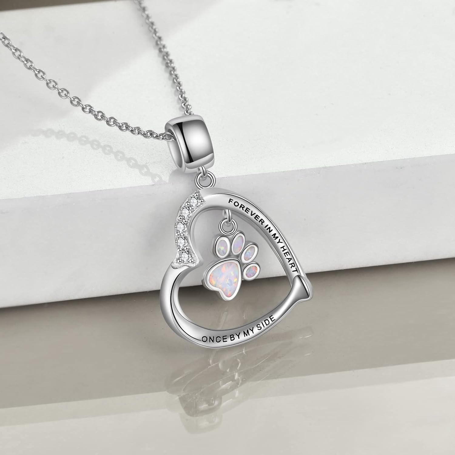 YFN Paw Print Necklace Sterling Silver Dog Cat Charms Pendant Cremation Jewelry Cat Dog Memorial Gifts for Women Girls
