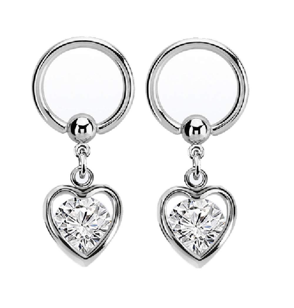 Pierced OwlPierced Owl - 14GA Crystal Enclosed Heart Dangling Captive Bead Nipple Rings, Sold as a Pair