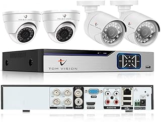 Tomvision 2Megapixels 4Channel Home Security Camera System, Surveillance DVR kit with 2 Dome Camera/Indoor Camera & 2 Bullet Camera/Outdoor Camera (Not HardDisk, 2Indoor2Outdoor)