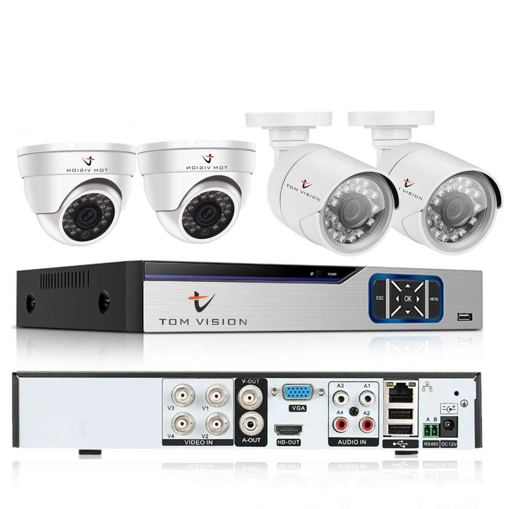 Tomvision 2Megapixels 4Channel Home Security Camera System, Surveillance DVR kit with 2 Dome Camera/Indoor Camera & 2 Bullet Camera/Outdoor Camera (Not HardDisk, 2Indoor2Outdoor)