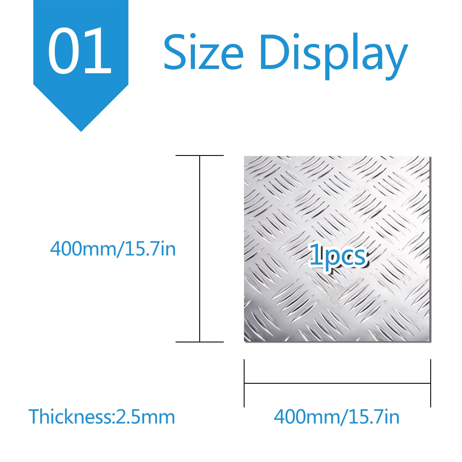 Placa de banda rodadura aluminio, placa a cuadros, 400 mm x panel 1,5 a 4 espesor (espesor: 2, mm)(Thickness:2.5mm)