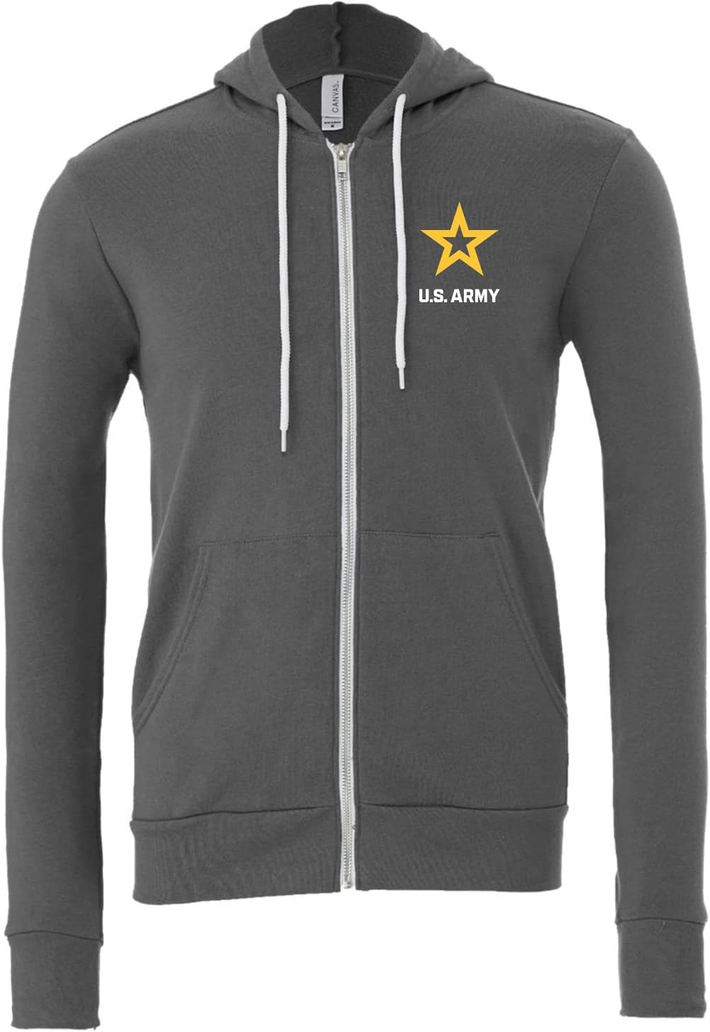 US Army Star Logo White Chest Print Premium Full Zip Hoodie