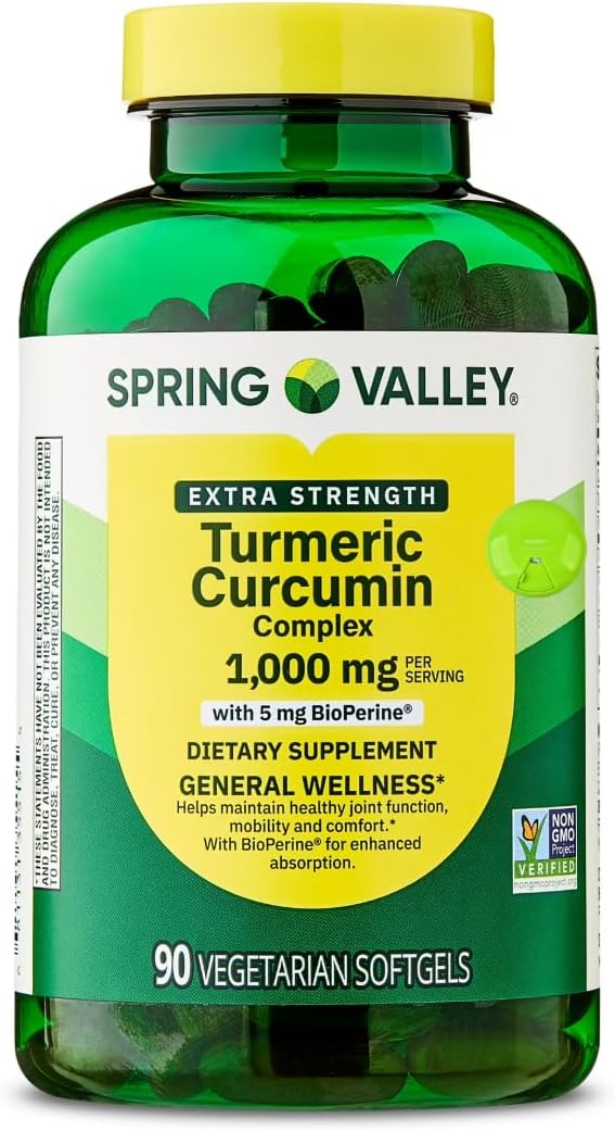 SUREFECT Spring Valley Extra Strength Turmeric Curcumin Complex with BioPerine - 90 Vegetarian Softgels with Organizer