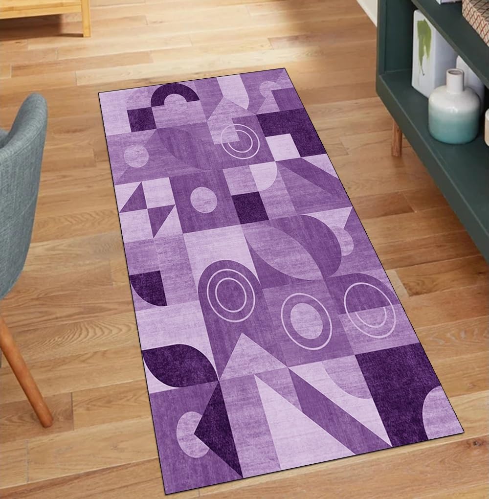 Alfombra morada de pasillo 60x280 cm que no se mueve y se puede lavar en lavadora