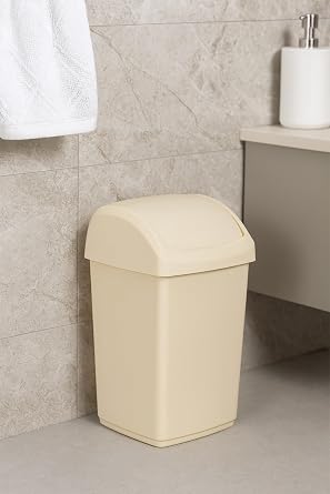 10L/30L/50L Premium Plastic Swing Bins Durable For Kitchen Bathroom Rubbish Office Room Trash Rubbish Recycling and General Waste (Cream, 30 Litre)