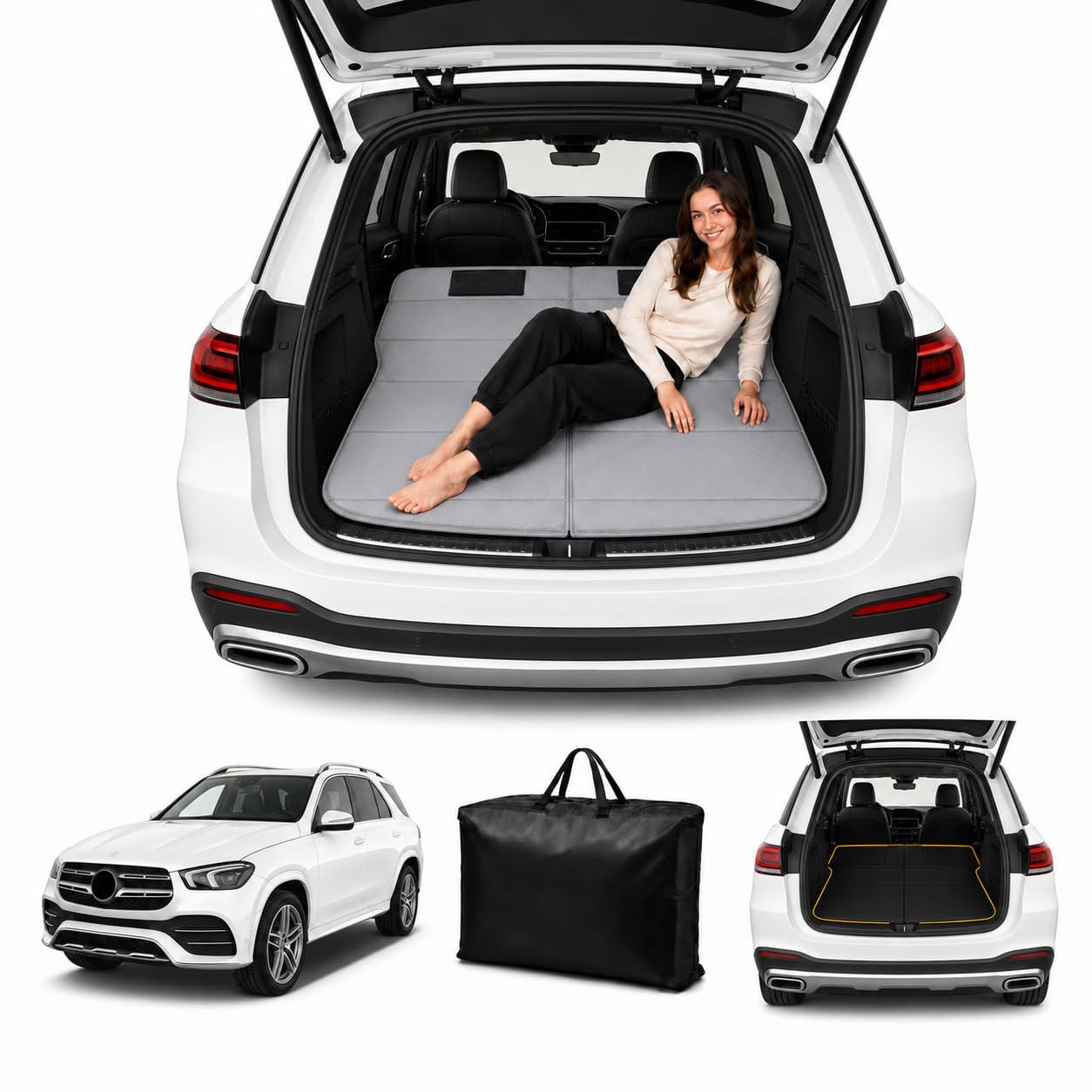 Car Mattress for GLE 2016–2019, Upgraded Non-Inflatable Thickened Foam SUV Car Camping Mattress, Foldable Trunk Sleeping Pad Car Bed Mattress for Road Trips Camping Travel