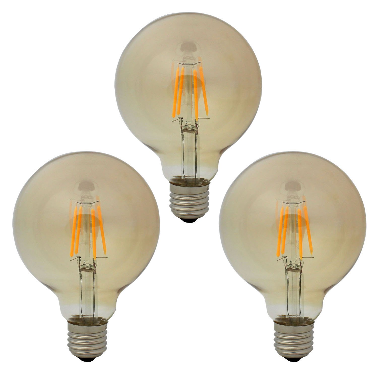 G95 E27 4W 300LM Retro Edison Golden Filament LED Light Bulb Vintage Chandelier Lamp Bulbs, Not Dimmable, Warm White 2300K, 30W Incandescent Equivalent, 3 Pack