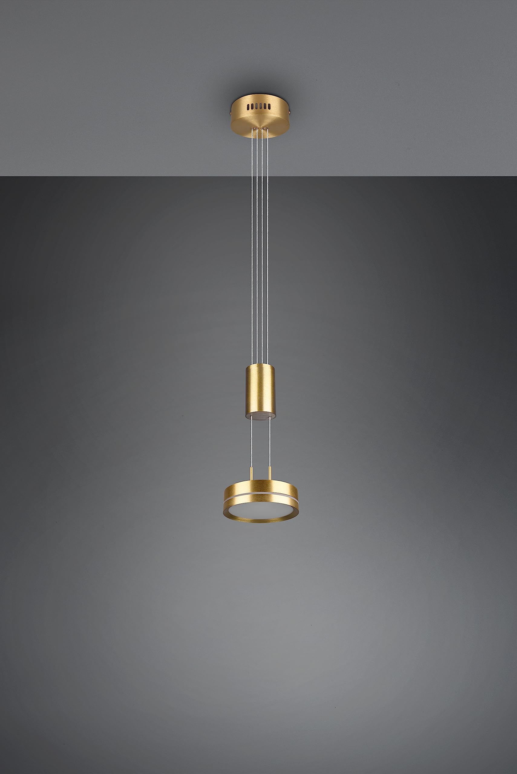 Trio, Zawieszenie, Franklin w tym. 1 x LED, SMD,9,0 W, 3000K,1050 Lm. Plastik, Biały, Korpus: Aluminium, Matowy mosiądz Ø:14,0cm, H:150,0cm