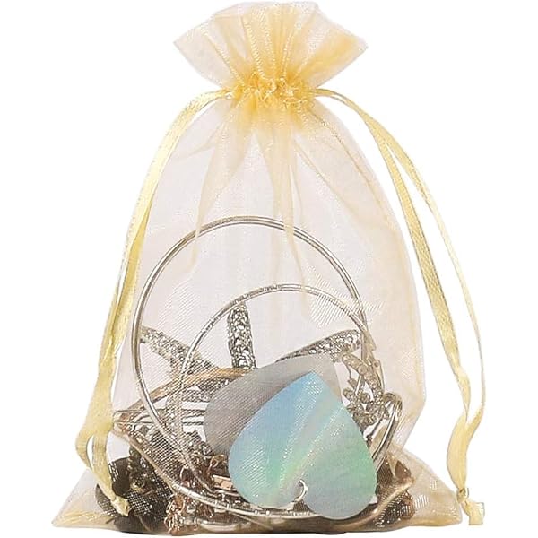10x14 Cms Plain Non Printed Clear - Unisex Organza Favor Jewellery Pouch, Shagun Potli Bags (Colour - Gold) Pack Of 50 - Image 5