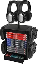 Number-one Game Storage Tower Bracket, Multifunction Gaming Disks Organizer Rack, Most Storage 10 Disk, 2 Headsets Stand 4 Controllers Holder Compatible with PS5/PS4/SwitchPro/XBOX Series Accessories