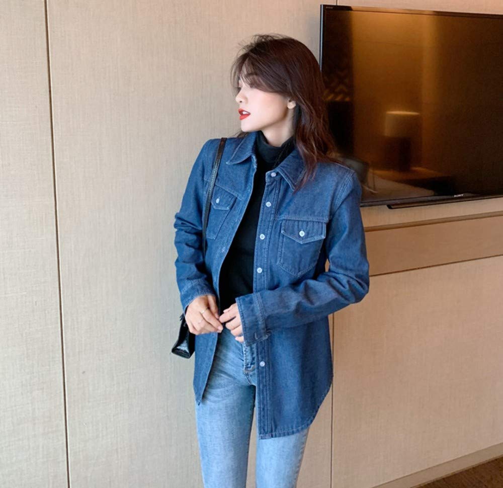 Camicie Da Donna Invernali,Moda Più Velluto Imbottito Signore Autunno E Inverno Calore Imbottito Tasca A Maniche Lunghe Camicia Cotone Flanella Denim Camicia Casual Camicia Blu Grandi Dimensioni Sp