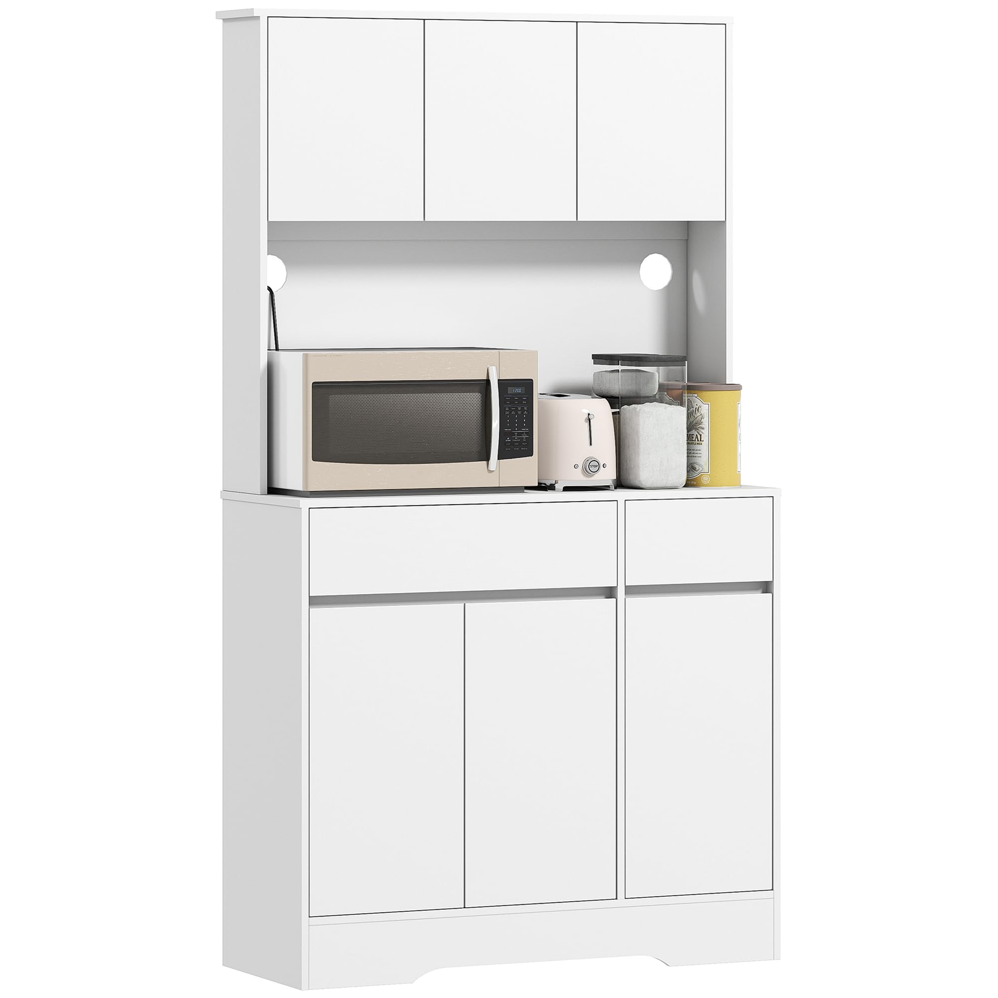 HOMCOM Buffetschrank mit Arbeitsplatte – Mikrowellenschrank, 100 x 38 x 180 cm, Weiß (6 Türen, 2 Schubladen)