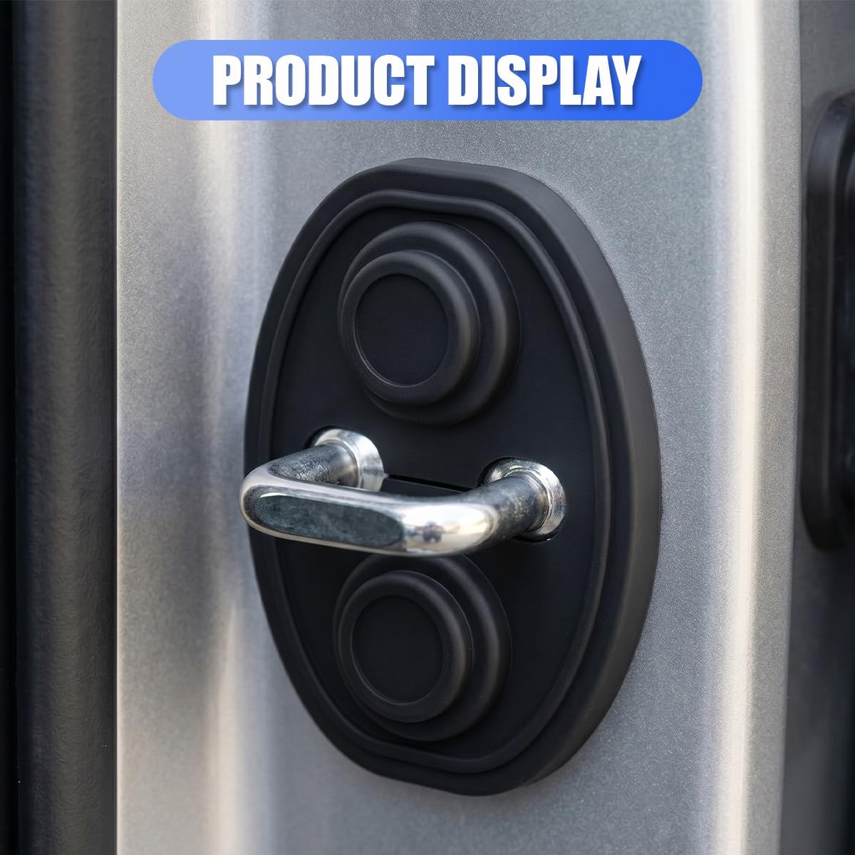 4PCS Car Door Latch Lock Cover, Self-Adhesive Silicone Car Door Latch Guard Shock Absorber, Universal Auto Exterior Noise Reduction Protector for Cars, SUVs, Trucks (Black)