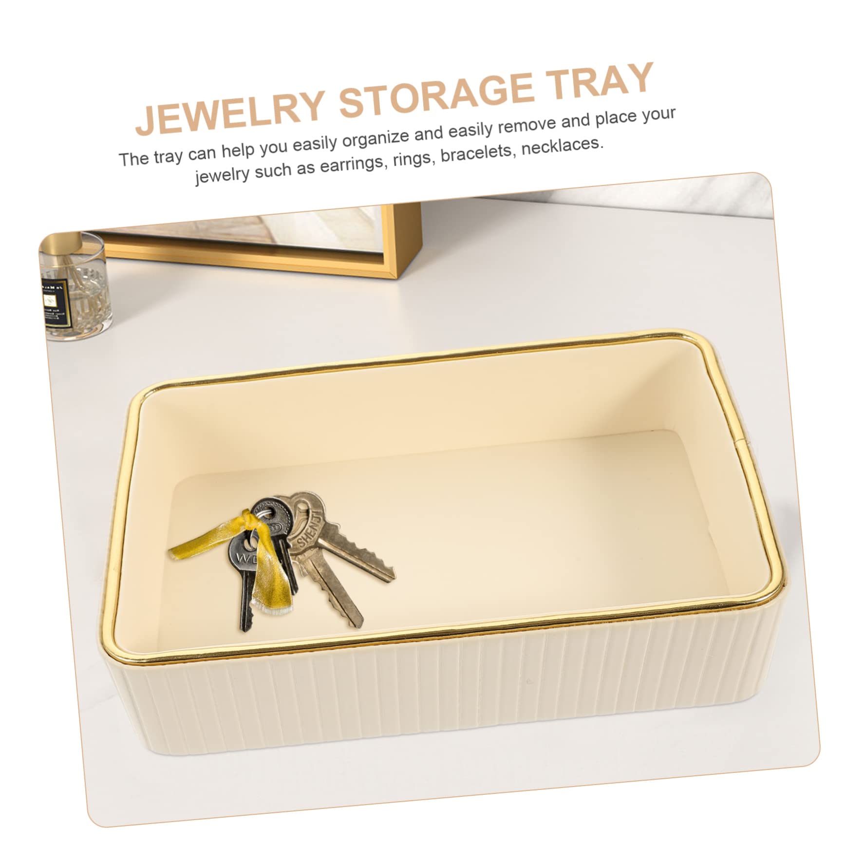 Vaguelly Bandeja Rectangular Organizador de Cuero Blanco, Fácil de Limpiar, para Llaves y Joyas, Adecuado para Entrada y Oficina