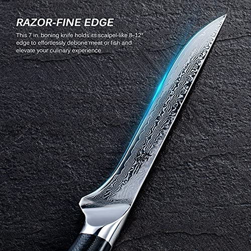 Kyoku Boning Knife - 7" - Shogun Series - Japanese Vg10 Steel Core Forged Damascus Blade - With Sheath & Case #TOP3