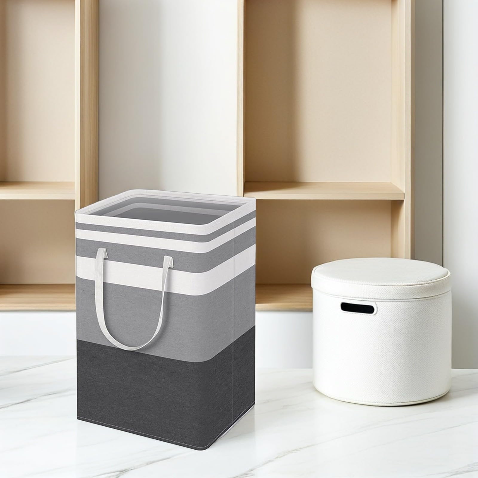 TOYANDONA Set da 3 Sacchetti da Viaggio per Biancheria Oxford, Pieghevoli con Manici, Grande Capacità, Design a Righe Moderne, per Dormitori e Viaggi