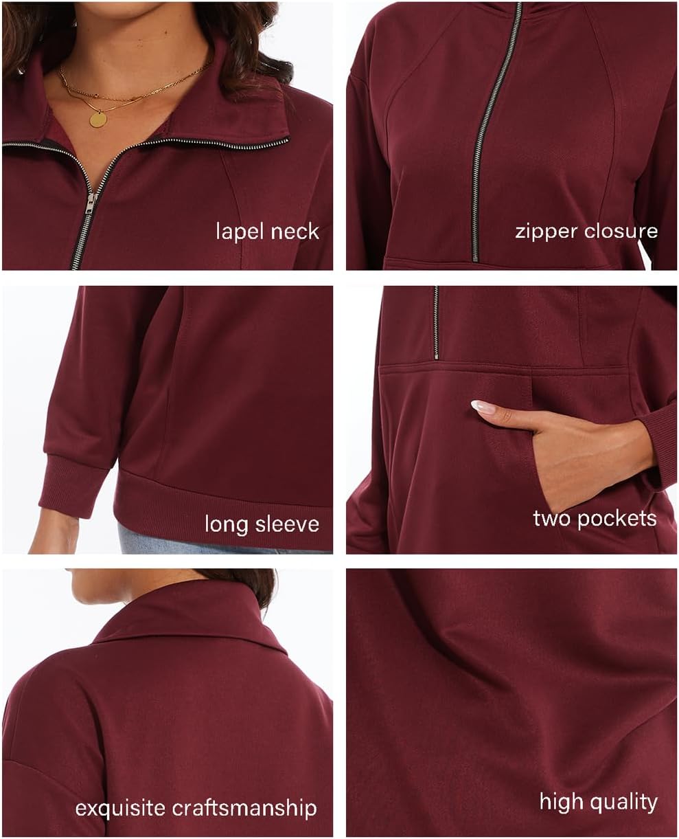 CATHY Womens Fall Outfits Half Zip Sweatshirts Trendy Hoodies Tops Long Sleeve Pullover with Pockets - Image 5