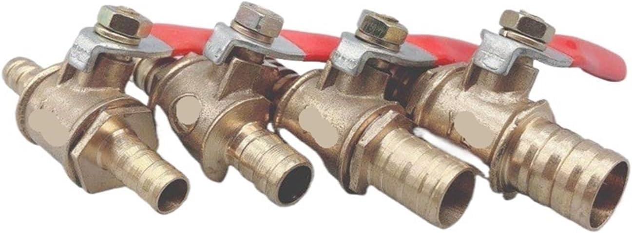 1 Pcs Red handle small valve 6mm-12mm hose barb inline brass water oil air gas fuel line cut-off ball valve fittings(Size:12mm)