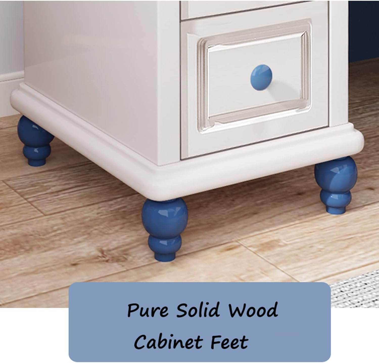 Solid Wood Bedside Table Home Bedroom Simple Mini 2 Drawers Storage Locker with 4 Legs Children's Room Living Room Crevice Storage Cabinet (Blue 25 * 38 * 53cm)