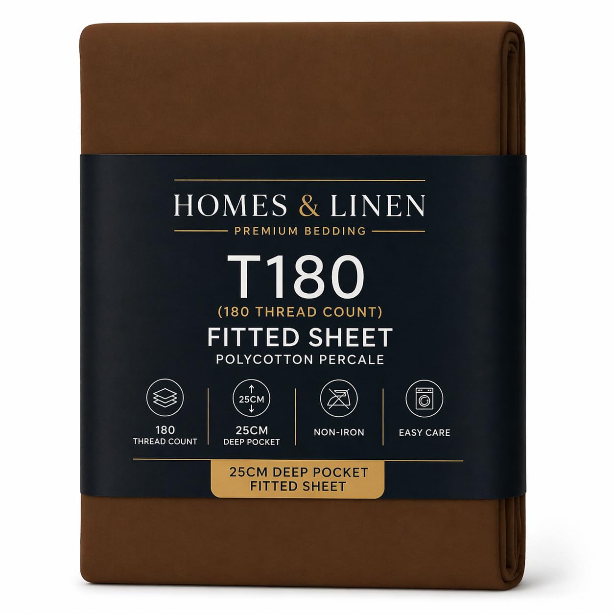 HOMES-LINEN Fitted Sheet Percale Rich Cotton 180 Thread Count Non Iron 25cm Deep Pocket Fitted Bed Sheets (Brown, King)