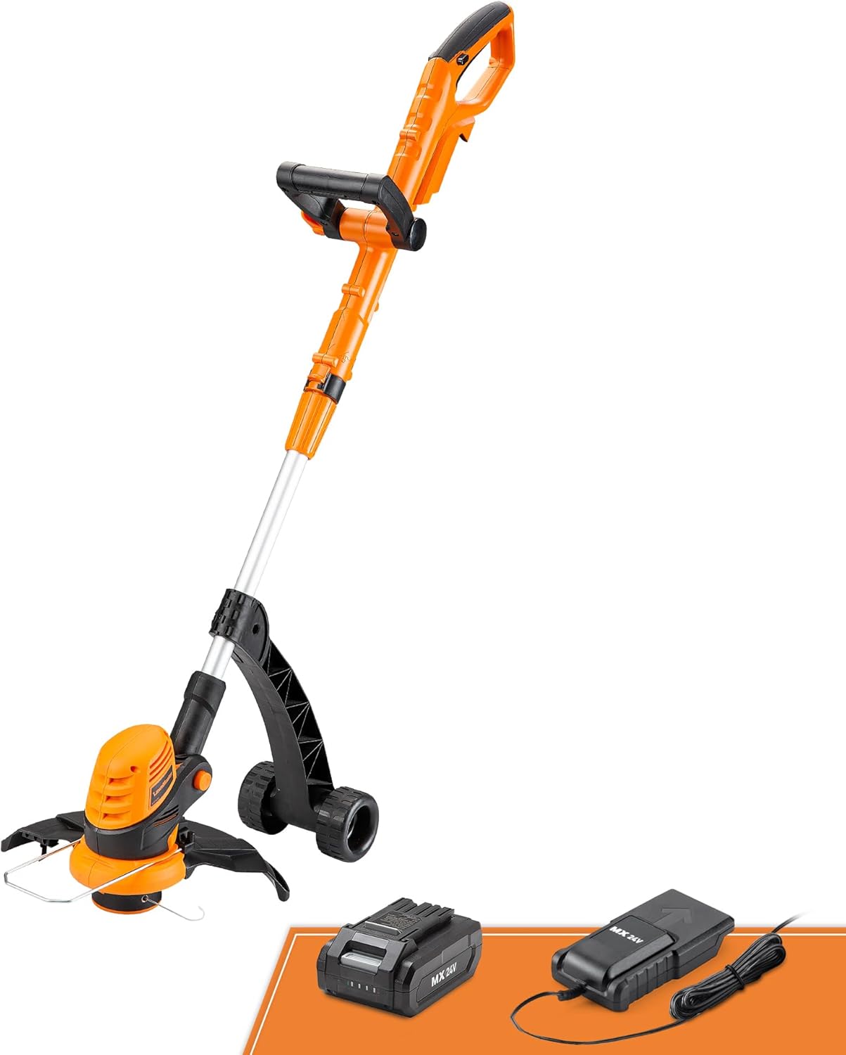 LawnMaster Decespugliatore Tagliabordi a Batteria 24V 2,0Ah, stelo in Alluminio regolabile, Rasaerba Elettrico da Giardino, Diametro Taglio 25 cm e filo da 1.65 mm - 1*Batterie Incluse