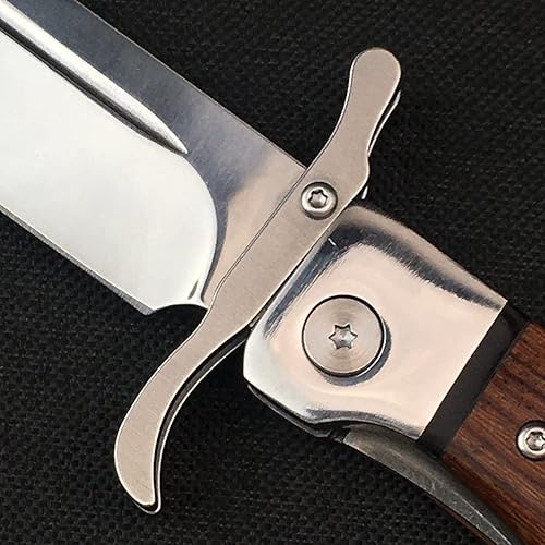 Miniatura 9 de Manual Open Folding Pocket Knife with Leather Sheath, 440C Steel Mirror Blade, Rosewood Handle, EDC Tactical Pocket Knife with Liner Lock,