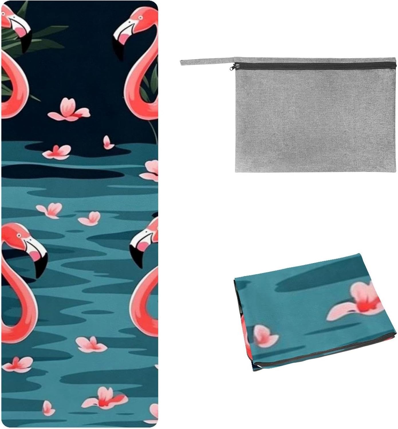 Yoga Towel, Tropical Flamingo Pattern Non Slip Sweat Absorbent Hot Yoga Mat Towel for Hot Yoga, Pilates and Fitness - 72.8" x 26.8"