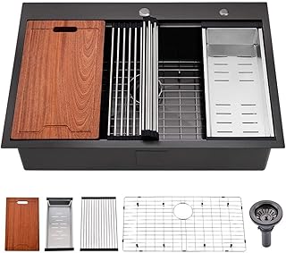 Bokaiya 33 Inch Black Drop in Kitchen Sink Wo...,